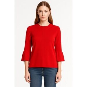 Hugo Boss Sweater Red Ribbed Knit Bell Sleeve Pullover Crew Neck Size M